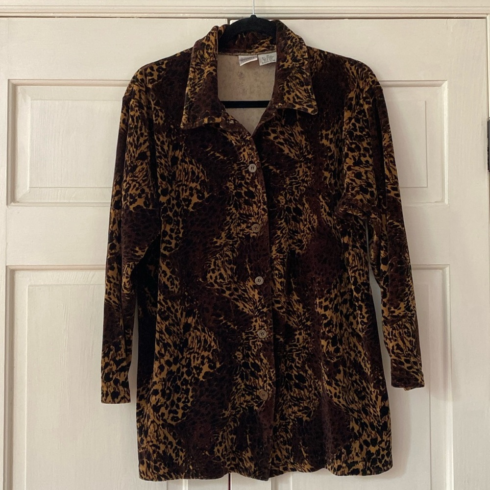 Vintage Jason Maxwell Velour Velvet Animal Print Tunic Top Blouse Shacket Jacket